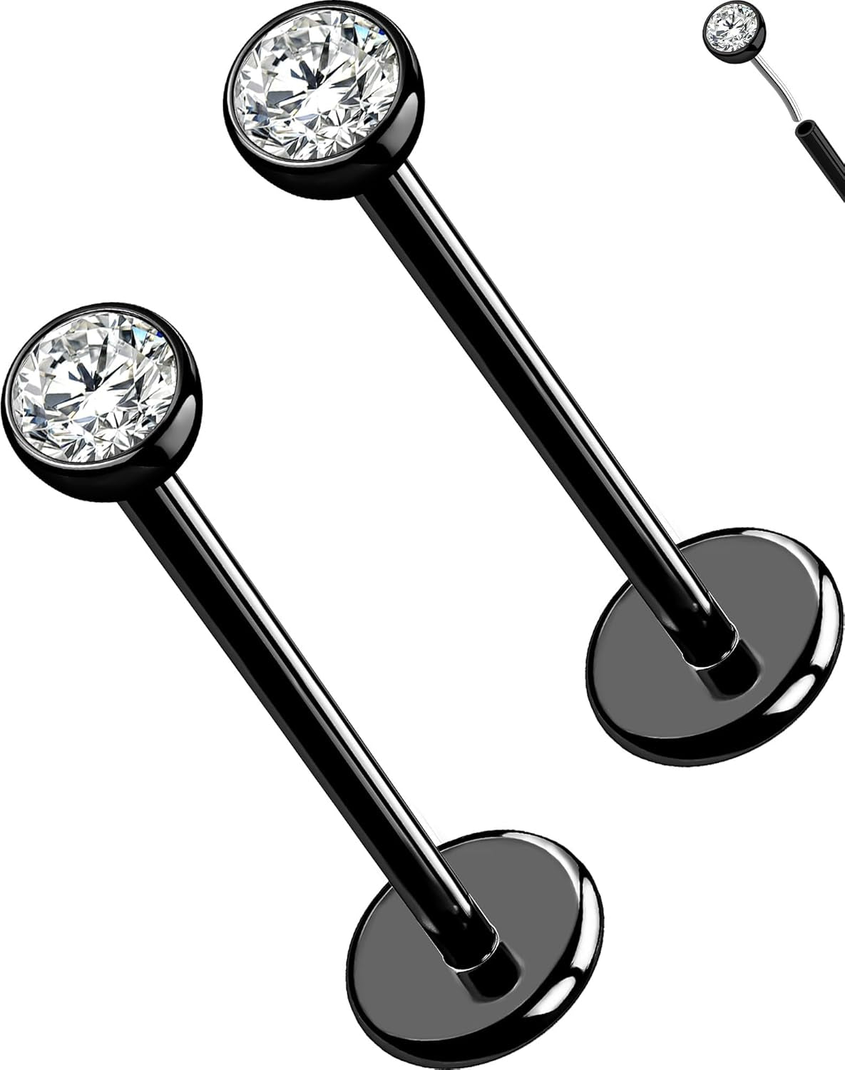 OUFER 2Pcs 20G/18G/16G G23 Titanium Threadless Nose Stud Earrings Flat Back Tiny CZ Small Nose Helix Cartilage Tragus Conch Labret Medusa Monroe Piercing Jewelry for Women Men