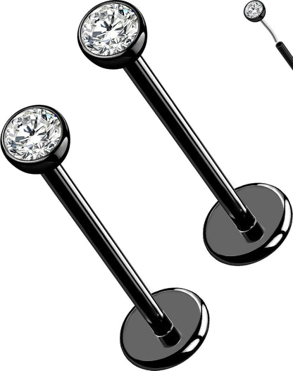 OUFER 2Pcs 20G/18G/16G G23 Titanium Threadless Nose Stud Earrings Flat Back Tiny CZ Small Nose Helix Cartilage Tragus Conch Labret Medusa Monroe Piercing Jewelry for Women Men