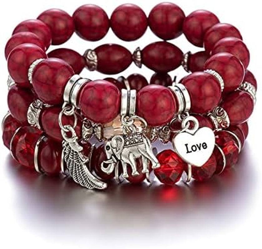 4 Sets Bohemian Stackable Bead Bracelets, Stretch Bangle Charm Jewelry 1