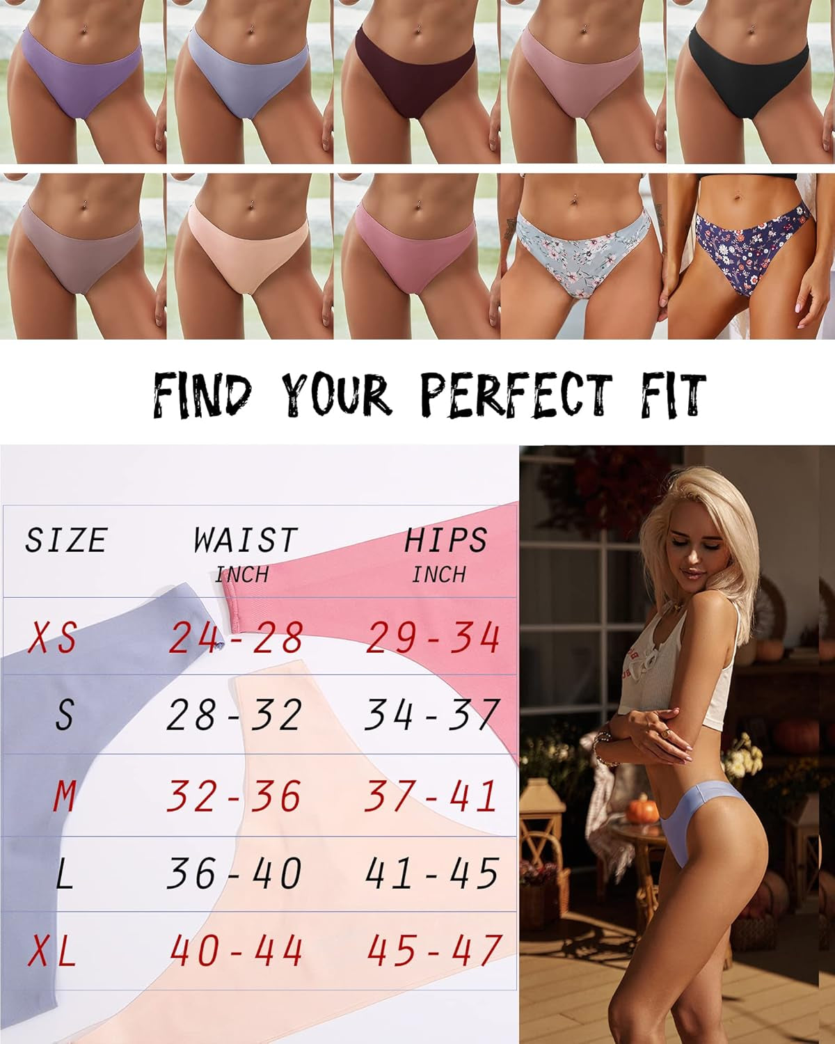 Low rise seamless thong panties XS to XL sizes