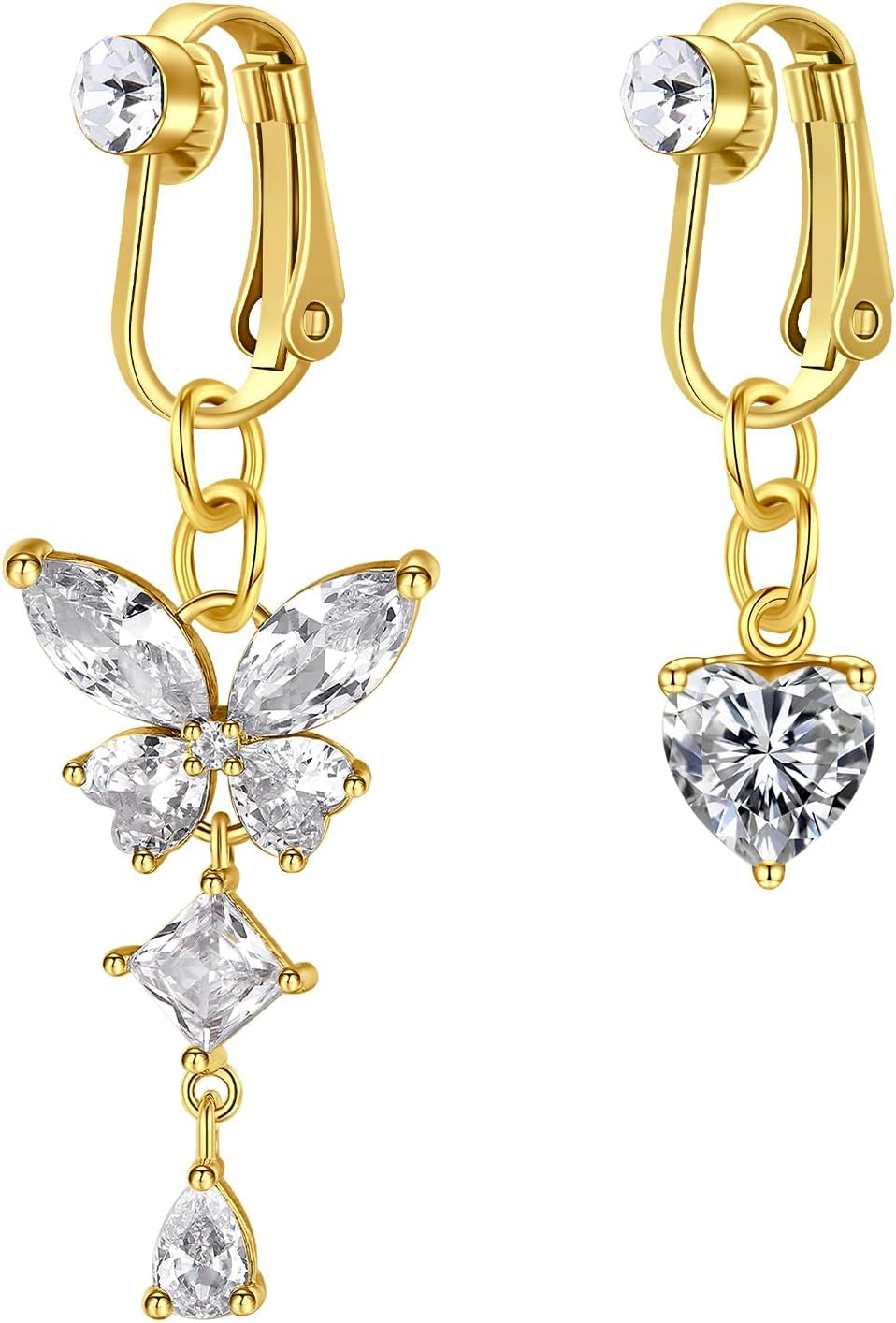 QWALIT Fake Belly Piercing Fake Belly Ring Fake Belly Button Piercing Fake Belly Button Ring Clip on Belly Button Rings Fake Belly Rings Clip on Belly Button Piercing Silver Gold