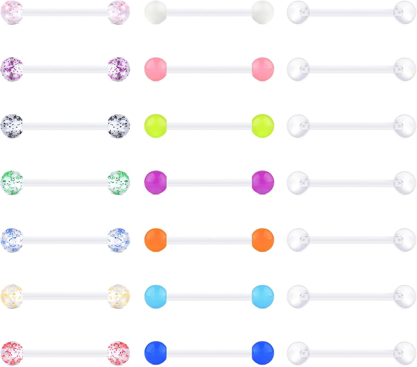 VCMART 14G Plastic Tongue Rings Plastic Nipple Rings for Surgery Clear Tongue Ring Nipple Piercings Glow in Dark Flexible Acrylic Straight Barbell Piercing Retainer for Work Sports 12/14/16/18MM