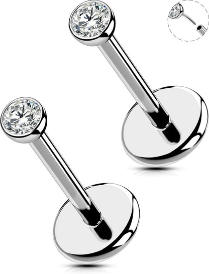 OUFER 2Pcs 20G/18G/16G G23 Titanium Threadless Nose Stud Earrings Flat Back Tiny CZ Small Nose Helix Cartilage Tragus Conch Labret Medusa Monroe Piercing Jewelry for Women Men