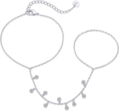 PAVOI 14K Gold Plated Hand Chains for Women - Adjustable Hand Chain Bracelet and Ring - Trendy Gold Handchain Bracelet Stack Summer Jewelry - Beads, Pearl, and Cubic Zirconia Body Jewelry