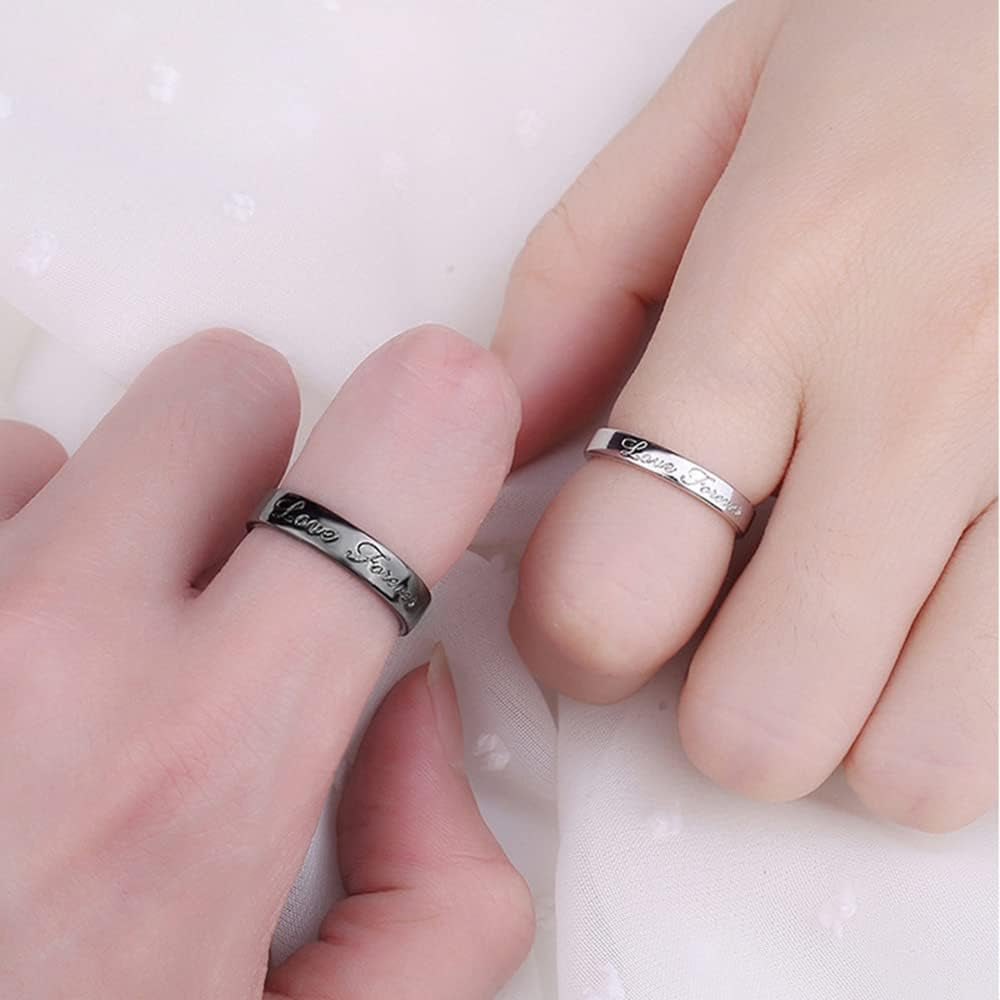 Sterling silver plated couple promise rings showing his and her design