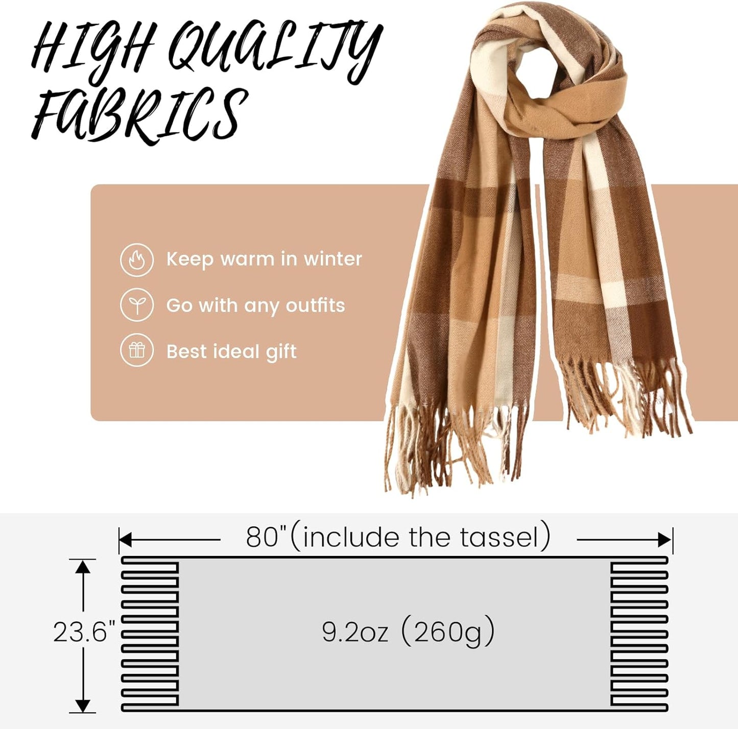 Trifabricy Winter Scarfs for Women, Long Blanket Scarf, Cashmere Feel Plaid Scarf, Winter Pashmina Shawls and Wraps