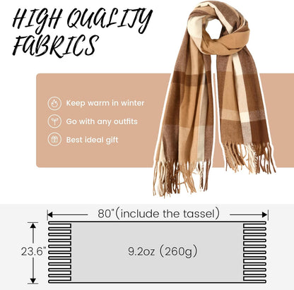 Trifabricy Winter Scarfs for Women, Long Blanket Scarf, Cashmere Feel Plaid Scarf, Winter Pashmina Shawls and Wraps