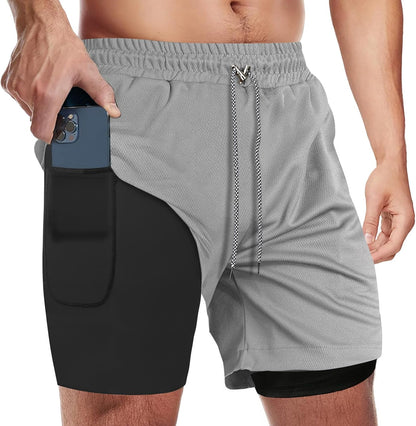 Candyfouse Men'S 2 in 1 Running Shorts, Quick Dry Workout Shorts with Liner, Athletic Shorts with Zip Pockets and Towel Loop