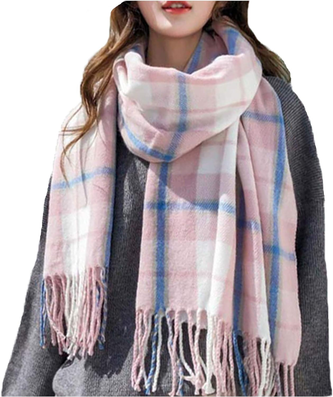 Wander Agio Women'S Fashion Scarves Long Shawl Winter Thick Warm Knit Large Plaid Scarf