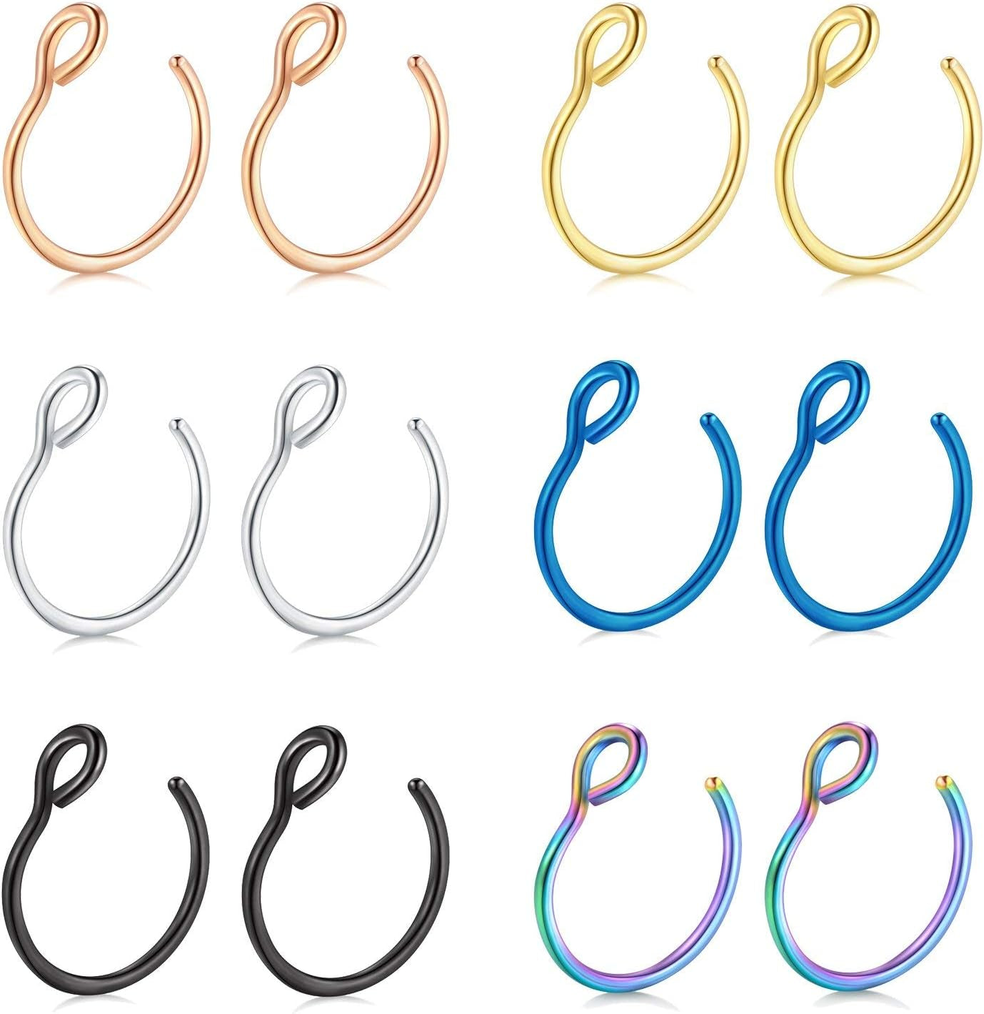 D.Bella 20G Fake Piercing Jewelry Hoop for Faux Lip Septum Nose Ring Set,8Mm