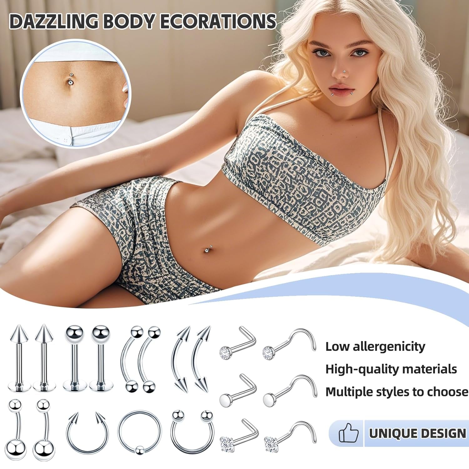 80PCS Nose Piercing Kit: Stainless Steel Body Piercing Jewelry with 12G, 14G, 16G, 20G Needles for Ear, Nose, Lip, Eyebrow