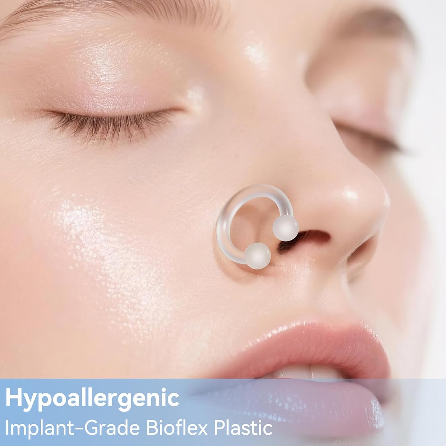 Bioflex Invisible Piercing Retainers 15Pcs, Medical Grade Clear Nose Rings for Surgery Work, Nose Lip Eyebrow Cartilage Retainer