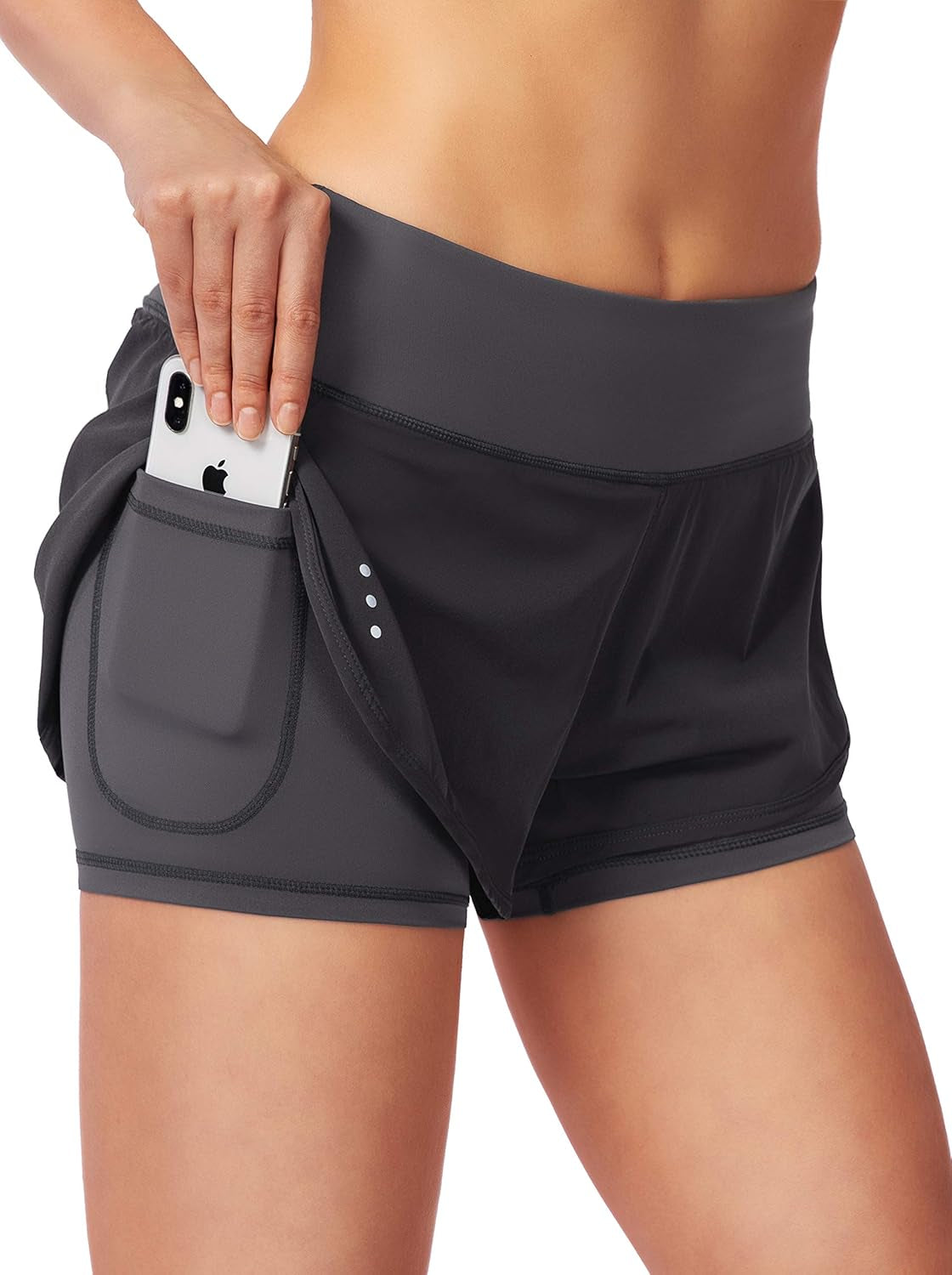 Soothfeel Women'S Running Shorts with Zipper Pocket 2 in 1 High Wasited Workout Athletic Gym Yoga Spandex Shorts for Women