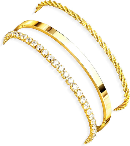 Silver Bracelets for Women Stack, Silver or Gold Plated Cuff Bangle Set, Trendy Silver Jewelry for Women Fashion