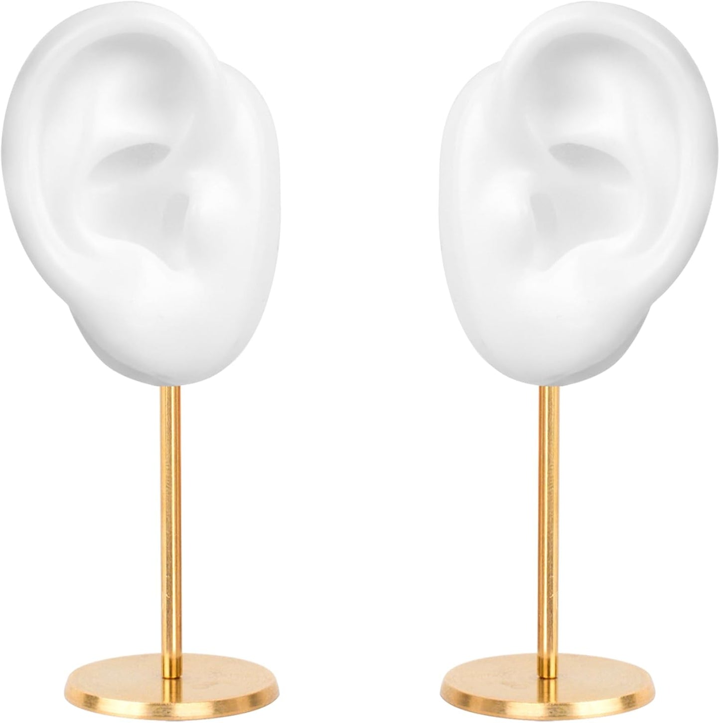 Ear Shaped Earring Display Stand, Piercing Stud Holder, Copper round Base Silicone Body Mannequin Model Organizer, Navel Jewelry Rack for Girl Women Shows Birthday Wedding Decor (Left&Right, White)