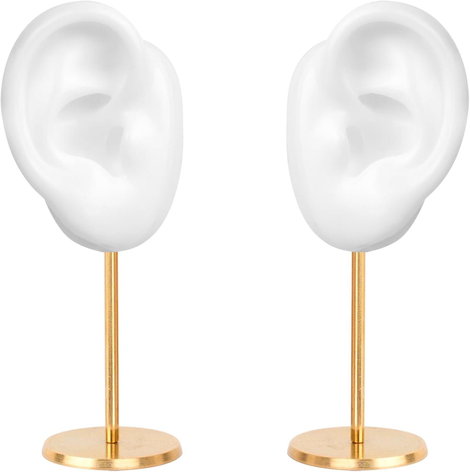 Ear Shaped Earring Display Stand, Piercing Stud Holder, Copper round Base Silicone Body Mannequin Model Organizer, Navel Jewelry Rack for Girl Women Shows Birthday Wedding Decor (Left&Right, White)