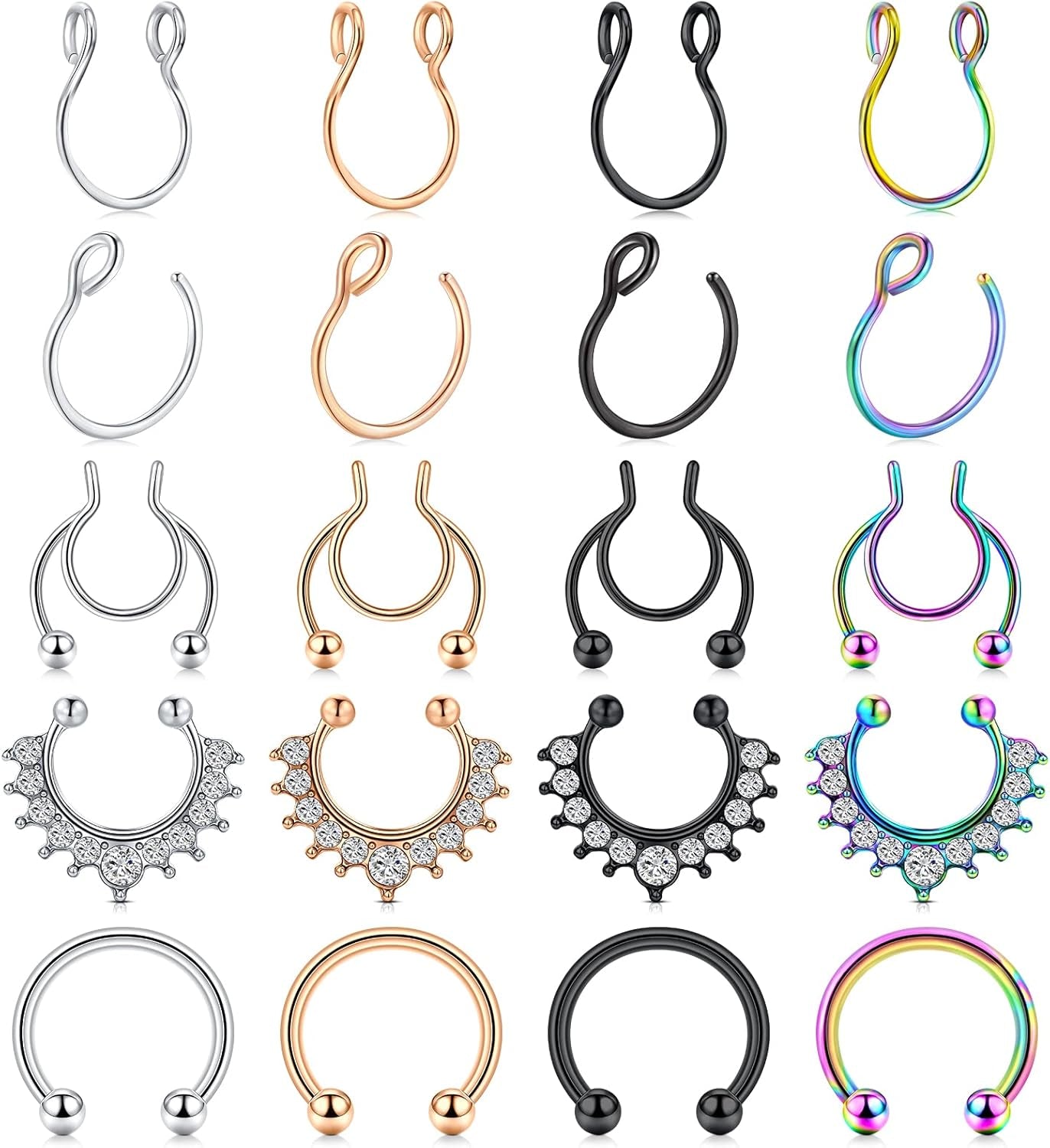 D.Bella Fake Septum Piercing Faux Nose Rings Hoop Stainless Steel Faux Lip Ear Nose Septum Ring Non Piercing Clip on Nose Hoop Rings Body Piercing Jewelry