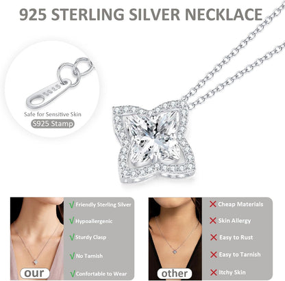 SUNFEEL Four Leaf Clover Necklace for Women, S925 Sterling Silver Cubic Zirconia Pendant Necklace Dainty Charm Adjustable Chain Lucky Necklaces for Women Jewelry Gift