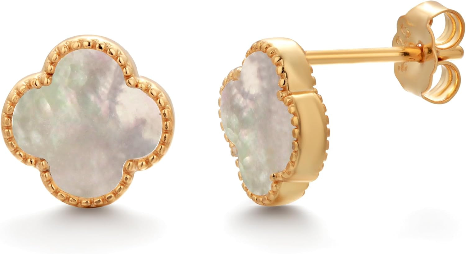 925 Sterling Silver 18K Gold Plated Clover Stud Earrings for Women with Mother of Pearl, 925 Sterling Silver Dainty Lucky Clover Jewelry Gift