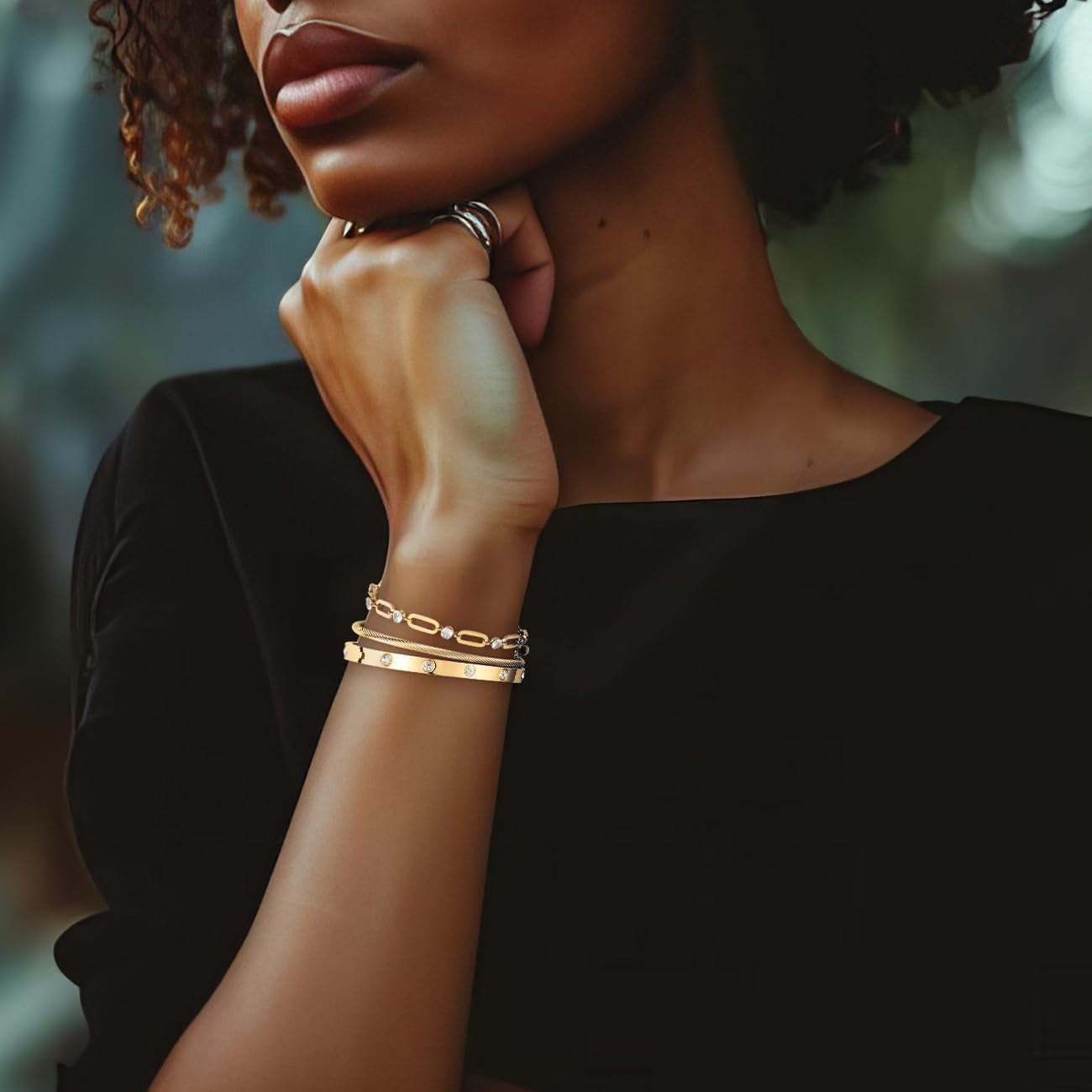 18K Gold Plated Bangle Bracelets for Women, Stackable Love Bangle Bracelet Set, Stainless Steel Non Tarnish Bracelet Set, Adjustable Bracelets Jewelry Christmas Valentine Birthday Gifts, Gold