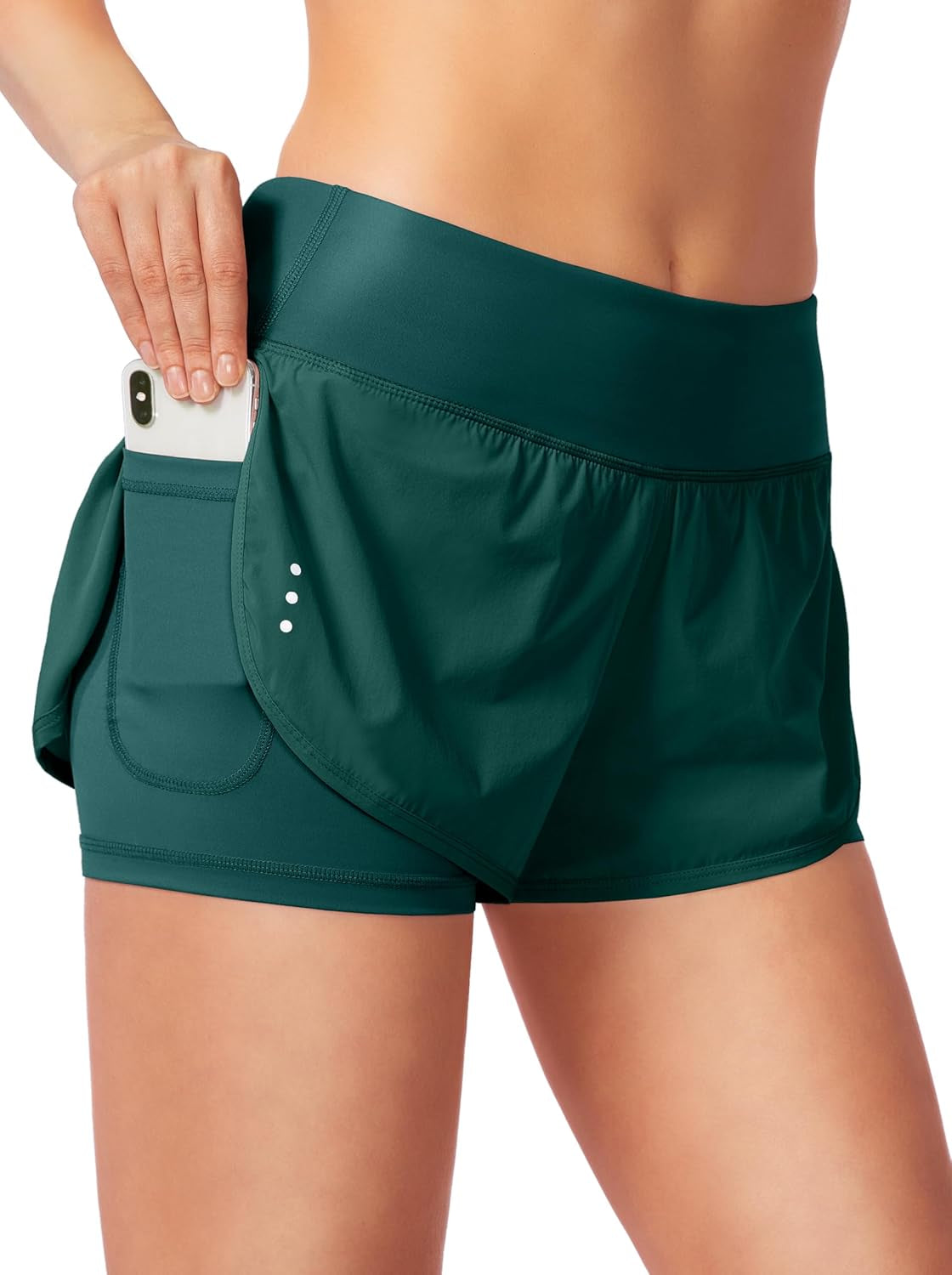 Inner short detail of 2-in-1 women's athletic shorts
