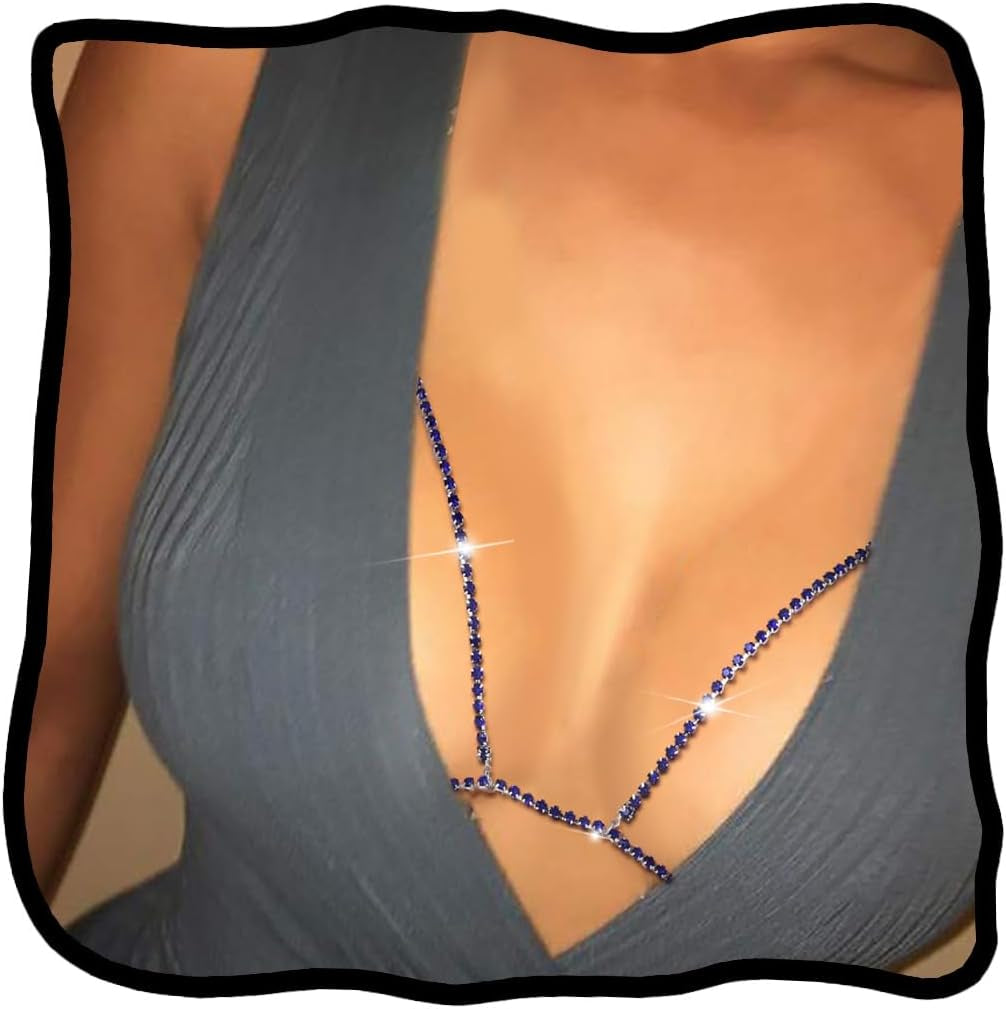 Woeoe Rhinestone Chain Bra Crystal Body Chains for Women Necklace Sexy Bikini Nightclub Body Chain Jewelry