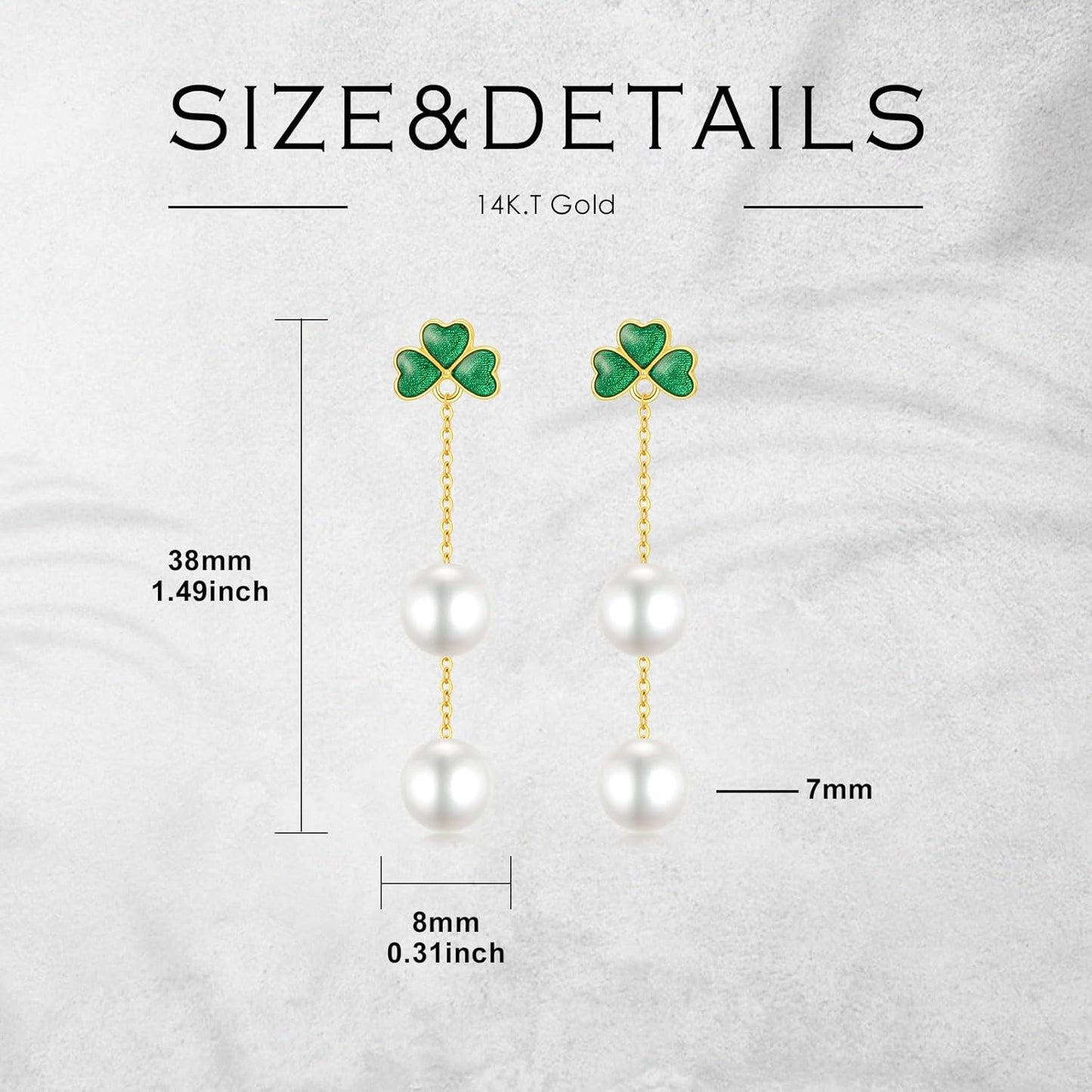 SISGEM 14K Gold Pearl Four Clover Bracelet and Earrings for Women, Lucky Jewekry Gifts for Her