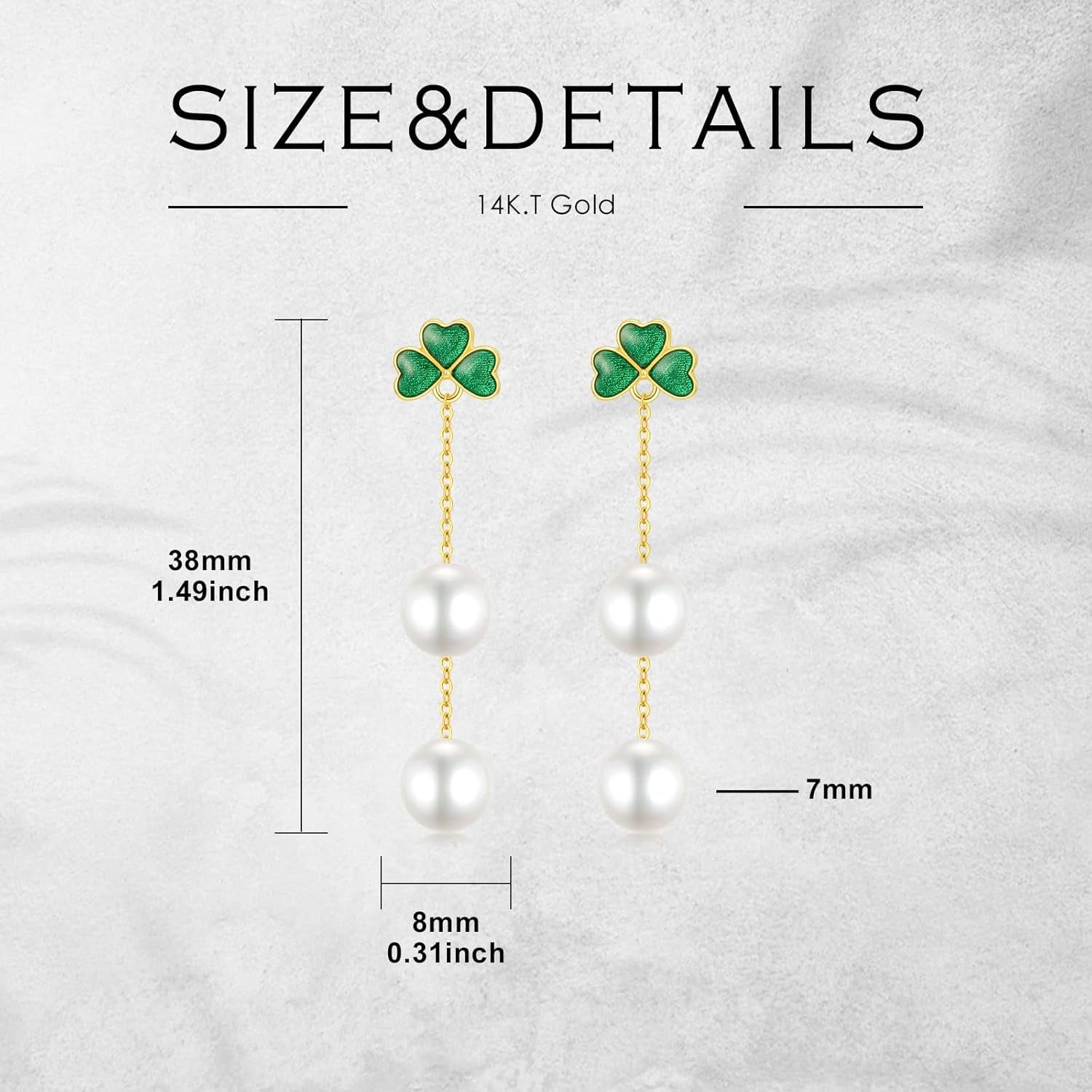 SISGEM 14K Gold Pearl Four Clover Bracelet and Earrings for Women, Lucky Jewekry Gifts for Her