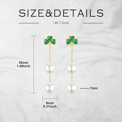 SISGEM 14K Gold Pearl Four Clover Bracelet and Earrings for Women, Lucky Jewekry Gifts for Her