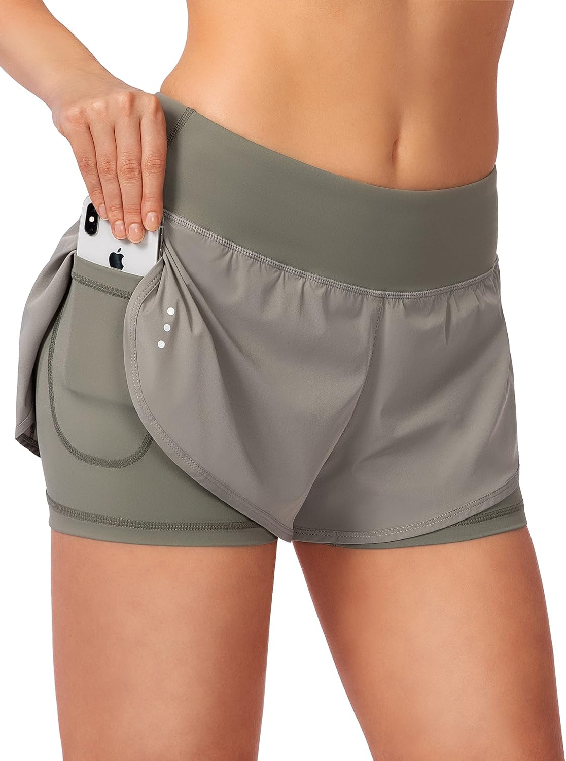 Soothfeel Women'S Running Shorts with Zipper Pocket 2 in 1 High Wasited Workout Athletic Gym Yoga Spandex Shorts for Women