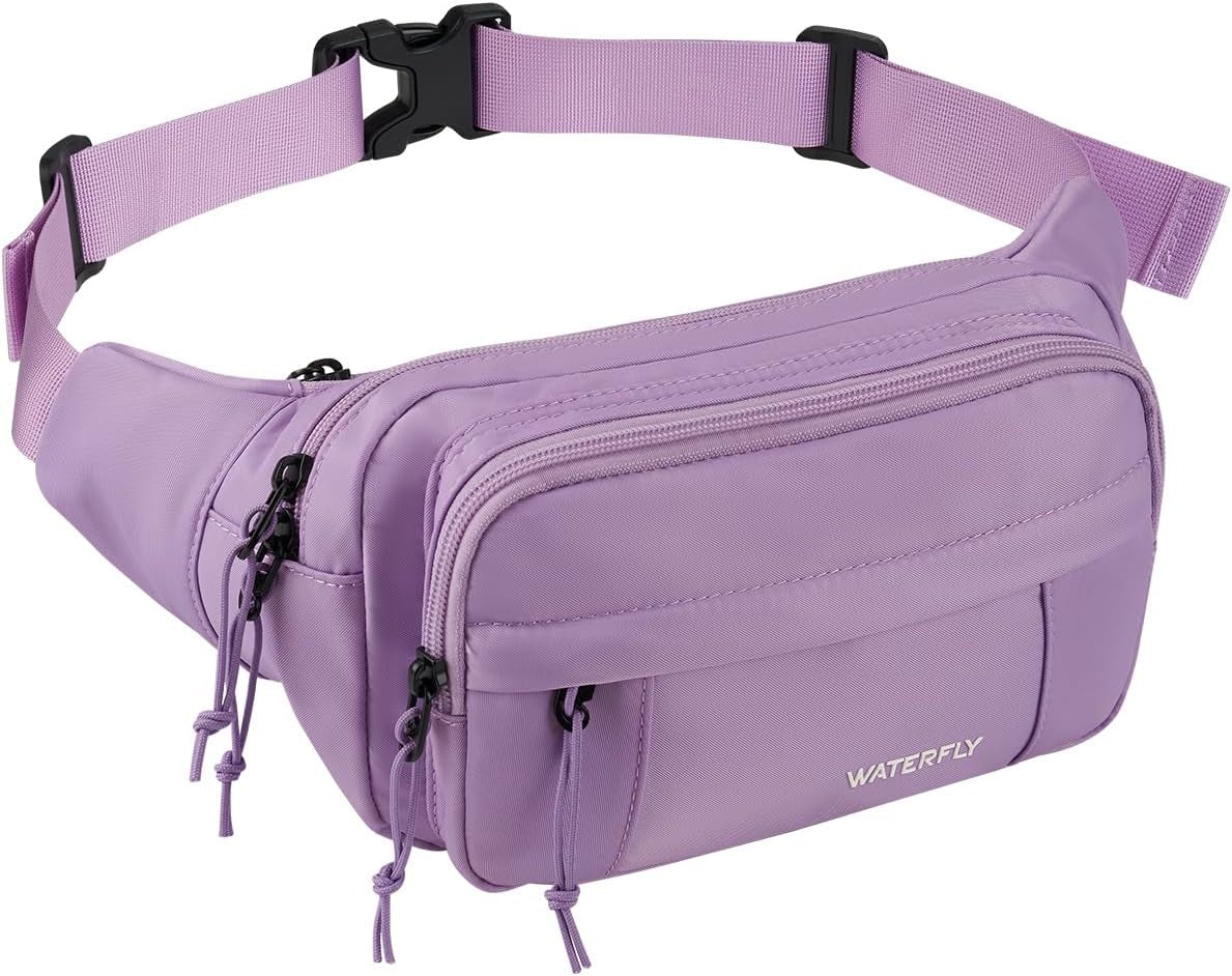 WATERFLY Fanny Pack Waist Packs: Large Crossbody Fanny Packs for Women Men with 5 Zipper Pockets Adjustable Strap Waist Bags Hip Pack for Traveling Cycling Running Hiking-Black