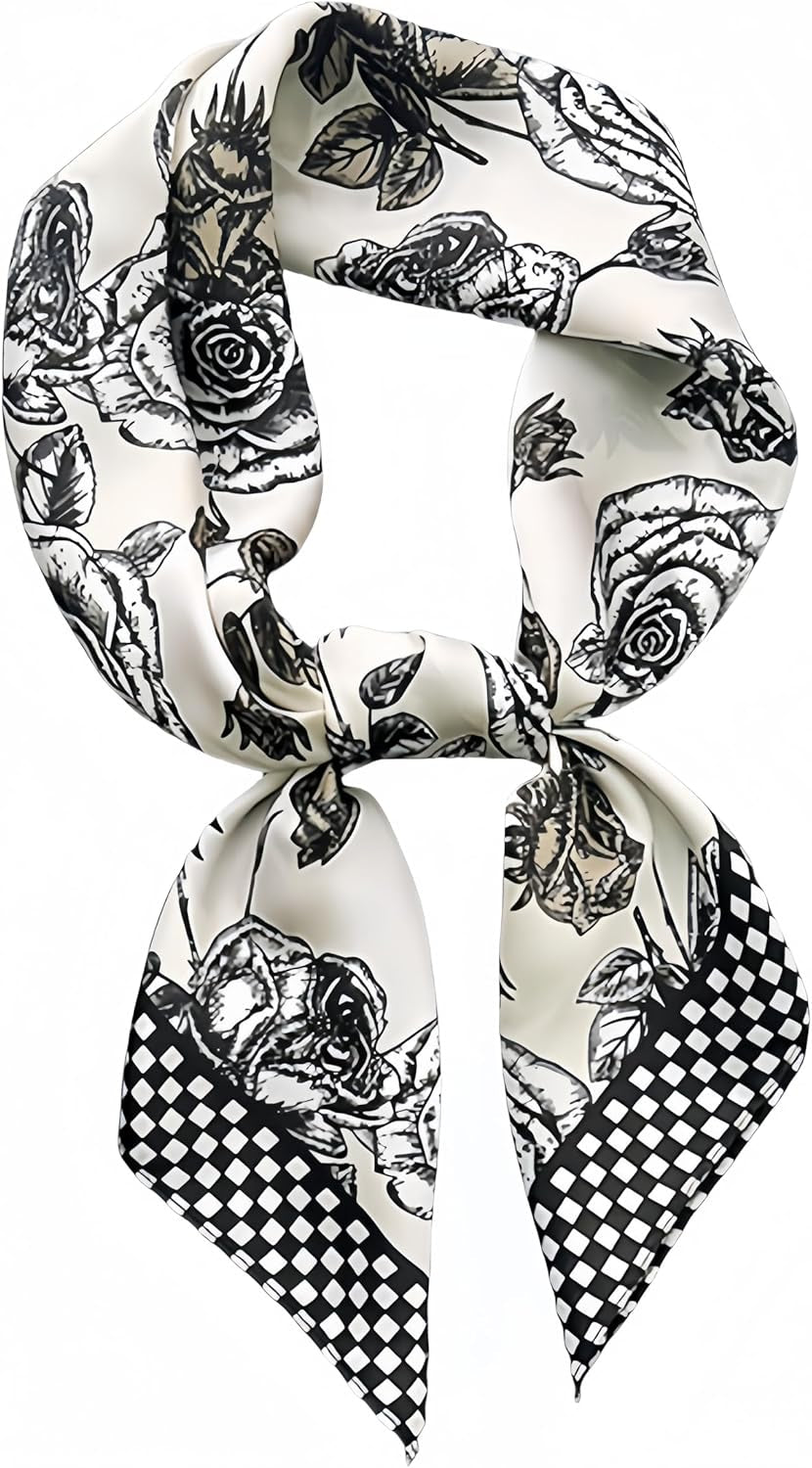 MINIDORA Satin Scarves for Women 27.5 × 27.5 Inches Medium Square Elegant Silk Feeling Head Scarf