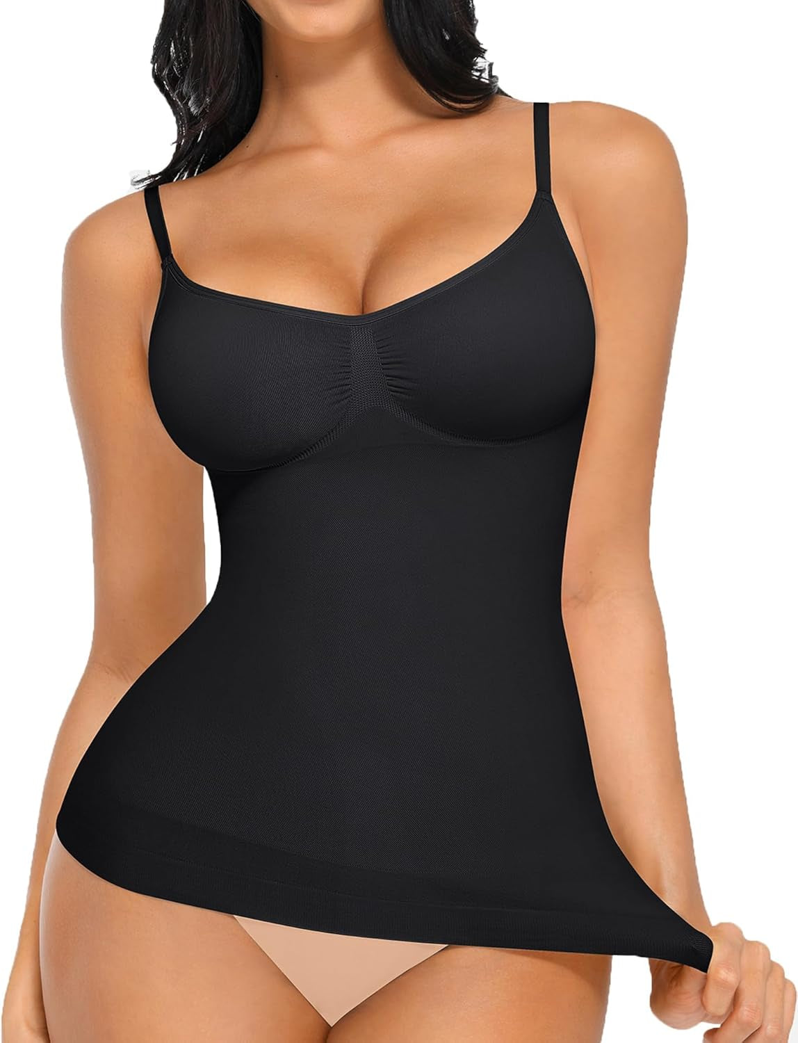 Feelingirl beige compression cami worn under fitted dress