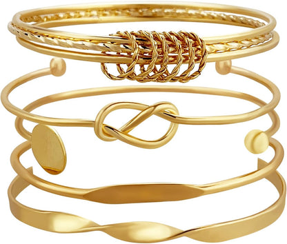 FUNOJOY Bangle Bracelets Set for Women, Multi Layer Stackable Cuff Bracelets, Boho Open Adjustable Bangle Jewelry Gift for Her