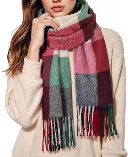 Fauson Winter Scarf for Women, Winter Warm Women'S Scarves, Soft Blanket Scarf Classic Tassel Plaid