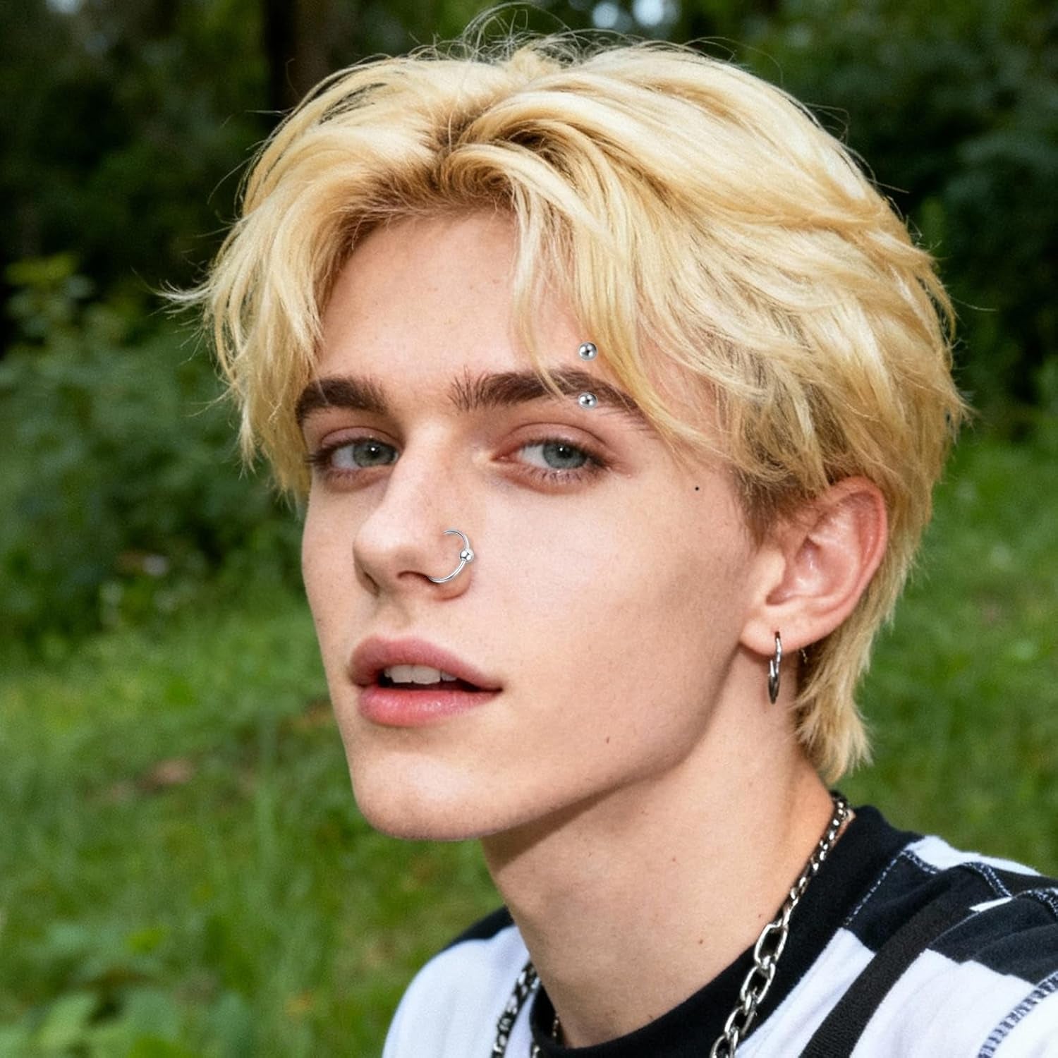 12 Pcs Wolf Teeth Ring Vampire Teeth Ring Stainless Steel Fake Lip Rings Non-Piercing Fake Ear Cuff Lip Cuff Septum Nose Rings for Halloween Accessories (Silver)