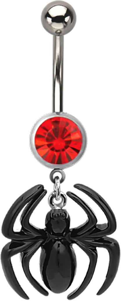 Marvel Comics Spider-Man 316L Surgical Steel with Red Cz Dangle Charm Navel Rings-14 Gauge (7/16 Inch)