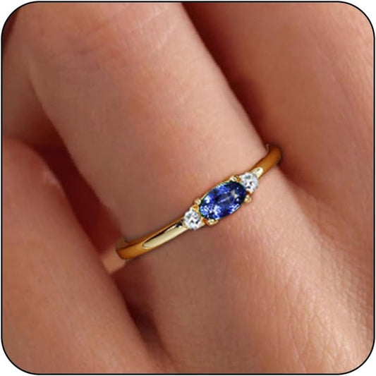 14K gold plated emerald green birthstone ring for women