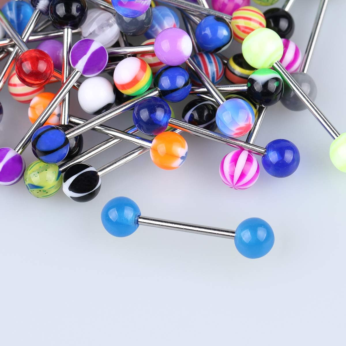 Crazypiercing Wholesale 14G Tongue Rings Barbells Assorted Colors 110 PCS Acrylic Ball
