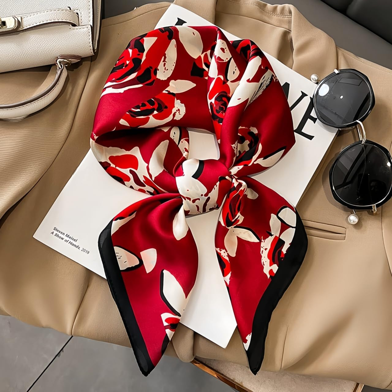 MINIDORA Satin Scarves for Women 27.5 × 27.5 Inches Medium Square Elegant Silk Feeling Head Scarf