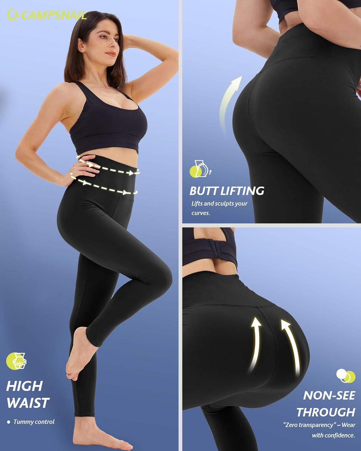 Black workout leggings showing smooth flattering fit