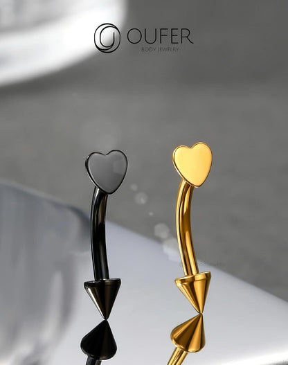 OUFER Rook Piercing Jewelry, G23 Solid Titanium Eyebrow Rings, Heart Vertical Labret Lip Jewelry, 16G Curved Barbells, Daith Rook Earrings for Women Men