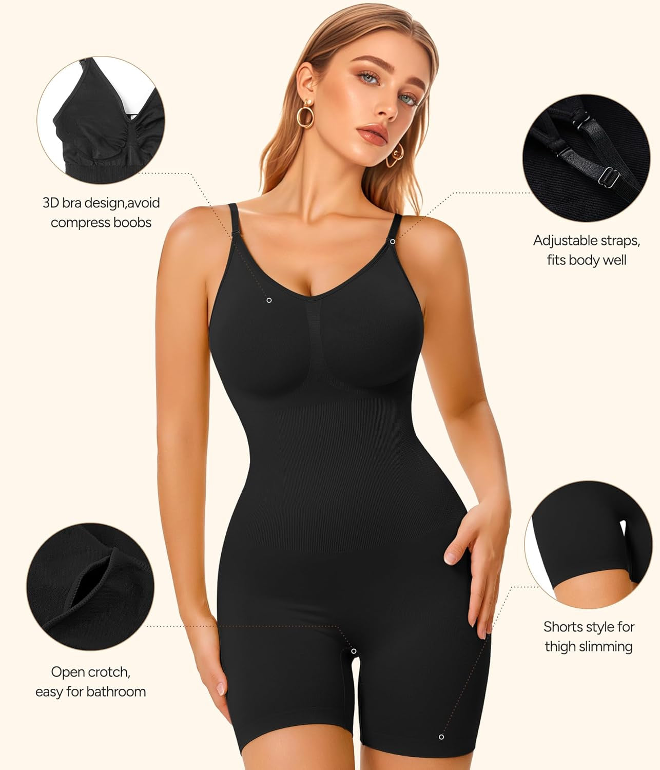 Women's shapewear camisole leotard showing smooth curves and fit