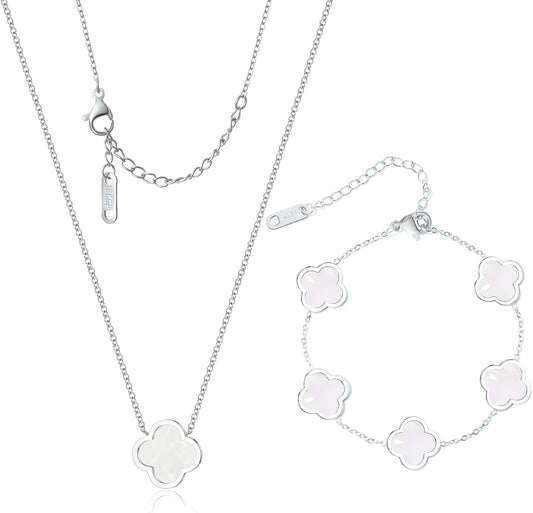 Delicacy Clover Bracelets Necklace Set:Clover Necklaces Clover Bracelet Women Link Bracelets Cute Gold Jewelry