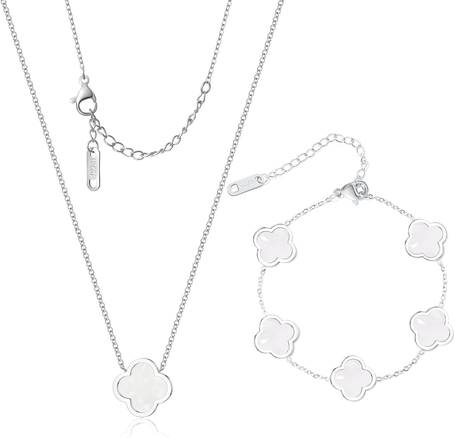 Delicacy Clover Bracelets Necklace Set:Clover Necklaces Clover Bracelet Women Link Bracelets Cute Gold Jewelry