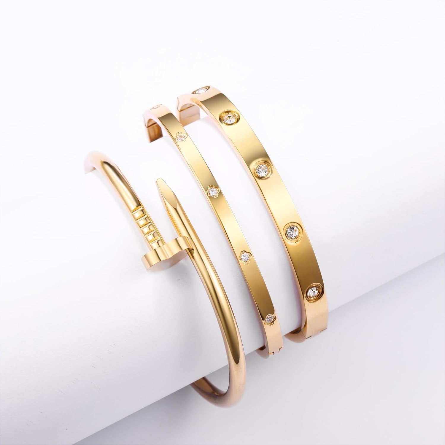 18K Gold Plated Stainless Steel Love Nail Bangle Bracelet Set Stackable Dupes Bangle Set for Love Trendy Jewelry