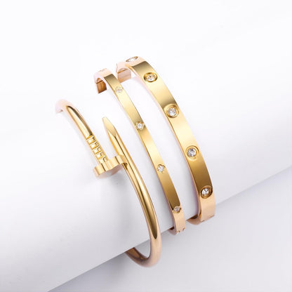 18K Gold Plated Stainless Steel Love Nail Bangle Bracelet Set Stackable Dupes Bangle Set for Love Trendy Jewelry