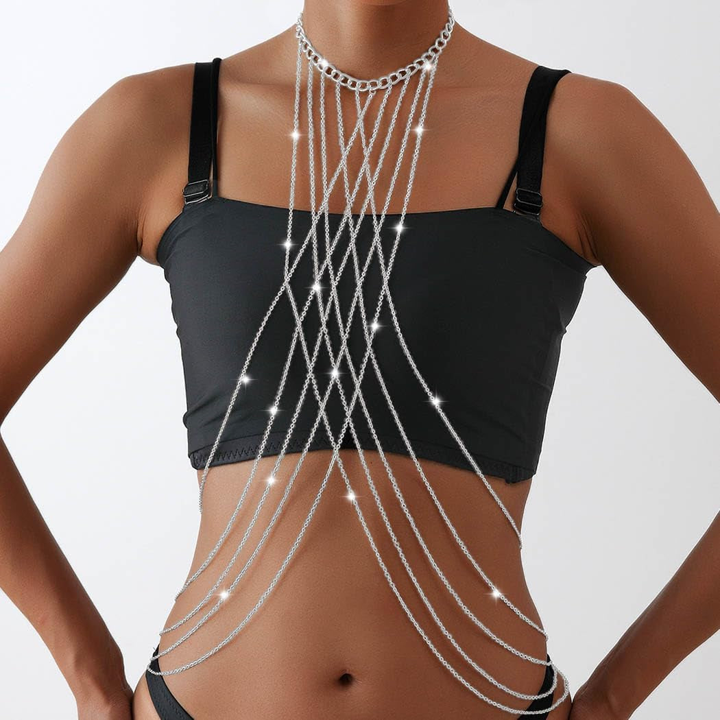 Bounzhi Harness Body Chain Bra Crossover Sexy Body Jewelry Bikini Chains Necklace for Women