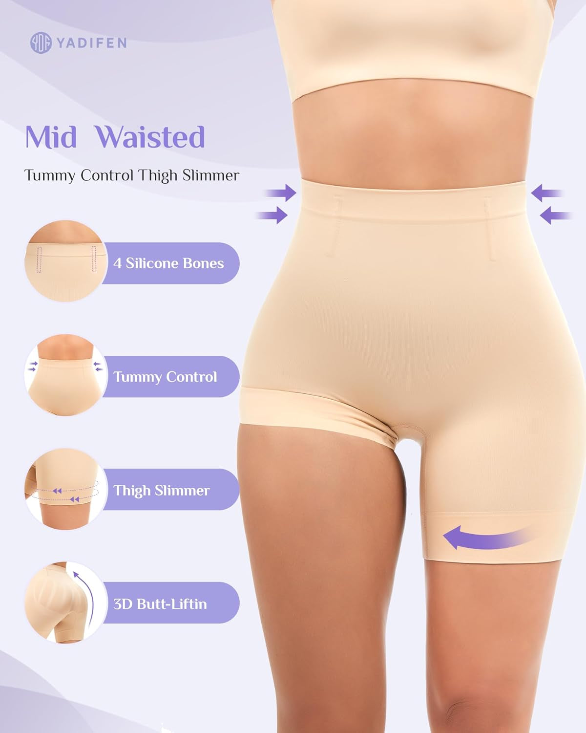 Mid waist body shaper shorts under dress invisible