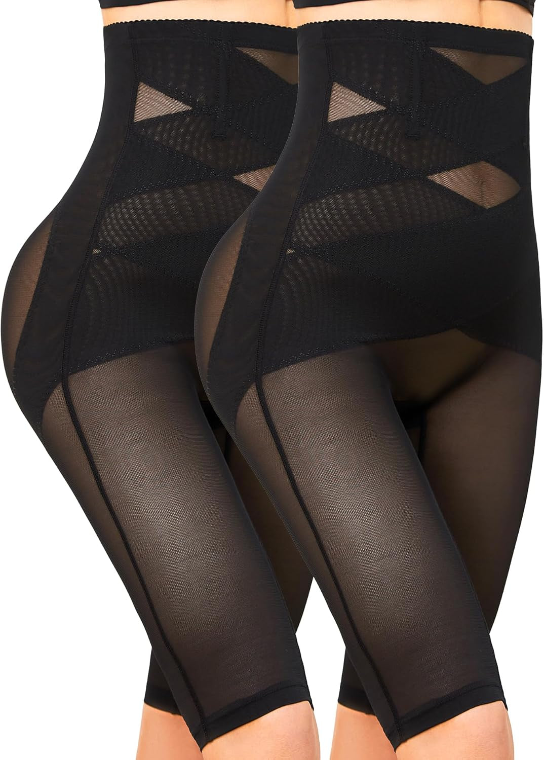 Thigh slimming compression shapewear demonstrating leg smoothing and shaping
